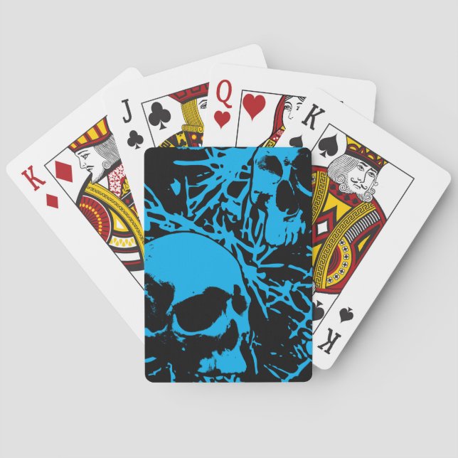 Blue Grunge Skulls Poker Cards (Back)