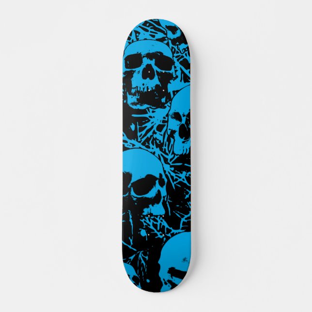 Blue Grunge Skulls Skateboard Deck (Front)