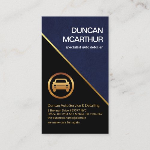 Blue Grunge Texture Gold Line Car Detailer Business Card