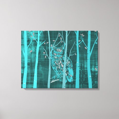 Blue Grunge Woodland Owl Canvas Print