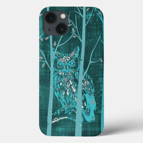 Blue Grunge Woodland Owl iPhone 13 Case