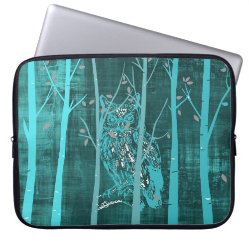 Blue Grunge Woodland Owl Laptop Sleeve