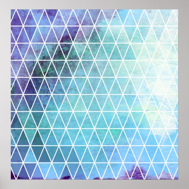 Blue Grungy Geometric Triangle Design Poster (Front)