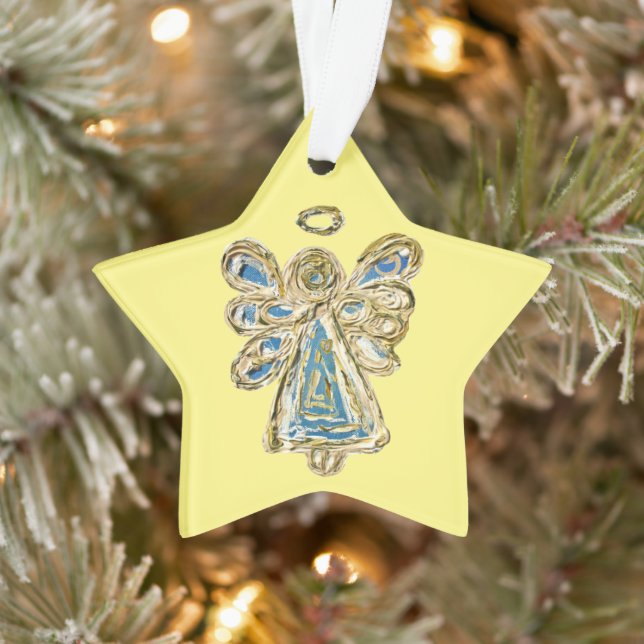 Blue Guardian Angel Art Christmas Pendant Ornament (Tree)