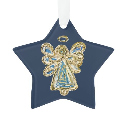 Blue Guardian Angel Art Christmas Pendant Ornament