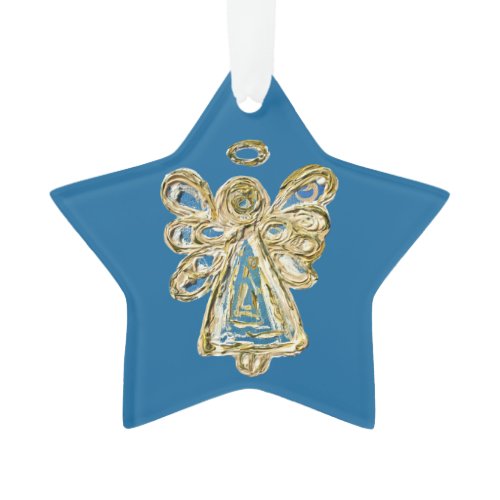Blue Guardian Angel Art Christmas Star Ornament