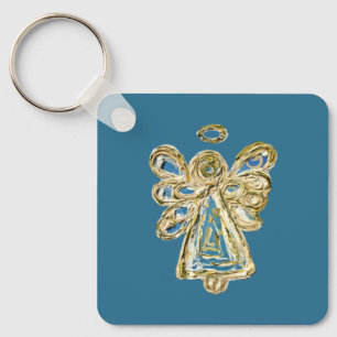 Blue Guardian Angel Art Custom Keychain