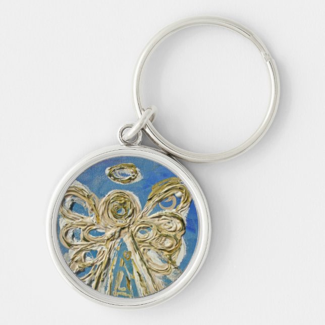 Blue Guardian Angel Art Custom Pendant Keychain (Front)