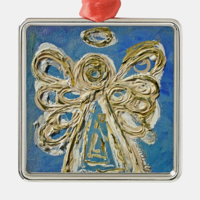 Blue Guardian Angel Art Holiday Ornament (Front)