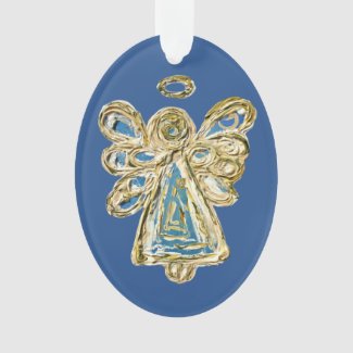 Blue Guardian Angel Art Holiday Pendant Ornament