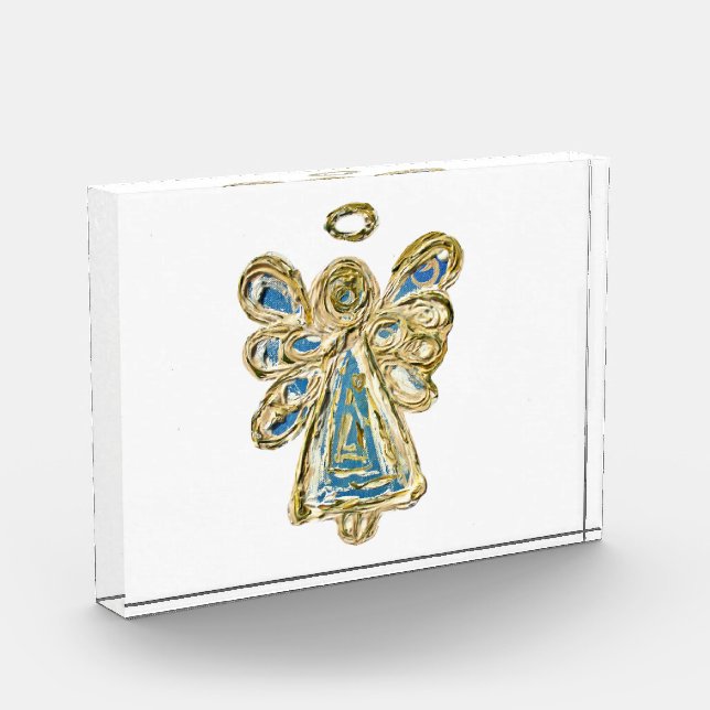 Blue Guardian Angel Art Paperweight Acrylic Award (Left)