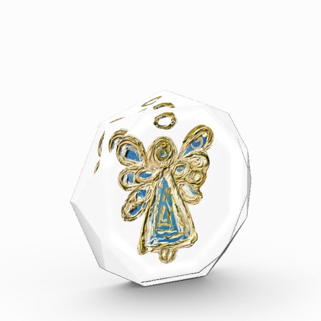 Blue Guardian Angel Art Paperweight Acrylic Award (Left)