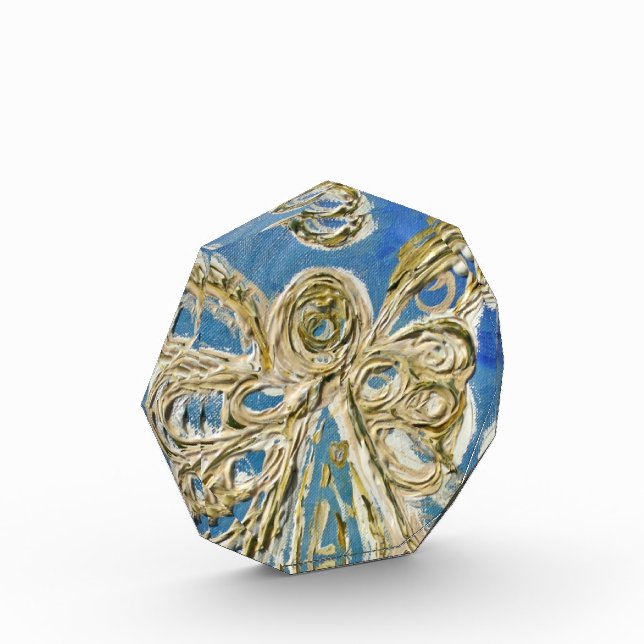 Blue Guardian Angel Art Paperweight Acrylic Award (Left)