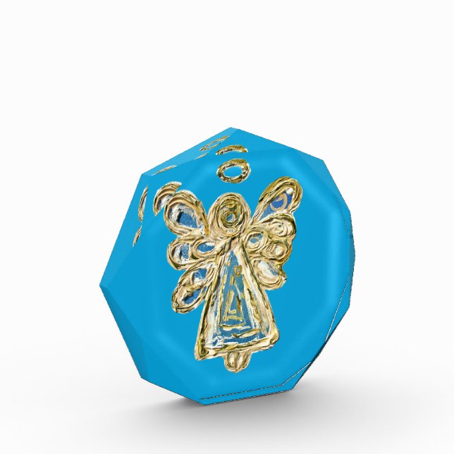 Blue Guardian Angel Art Paperweight Acrylic Award (Left)