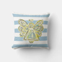 Blue Guardian Angel Art Striped Pillow