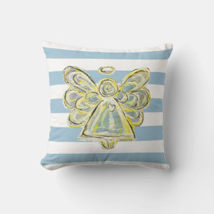 Blue Guardian Angel Art Striped Pillow