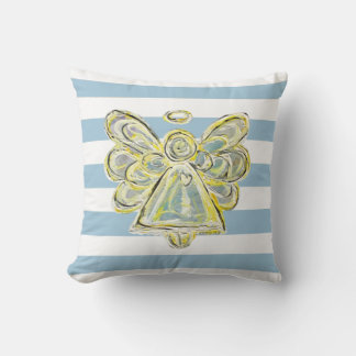 Blue Guardian Angel Art Striped Pillow
