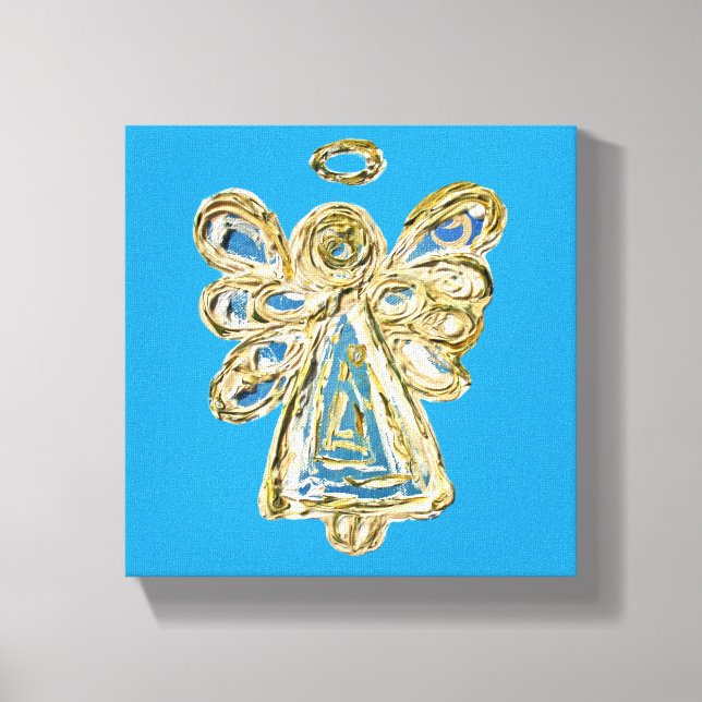 Blue Guardian Angel Art Wrapped Canvas Painting Print (Front)