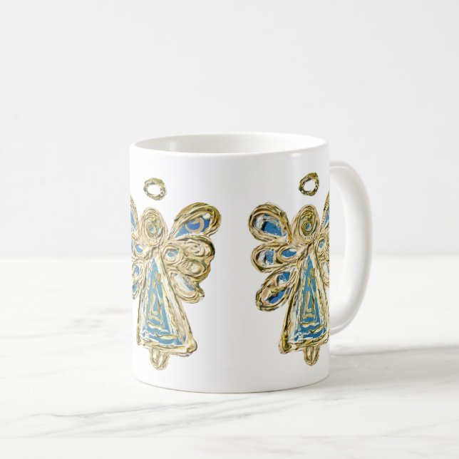Blue Guardian Angel Custom Coffee Mug Cup (Front Right)