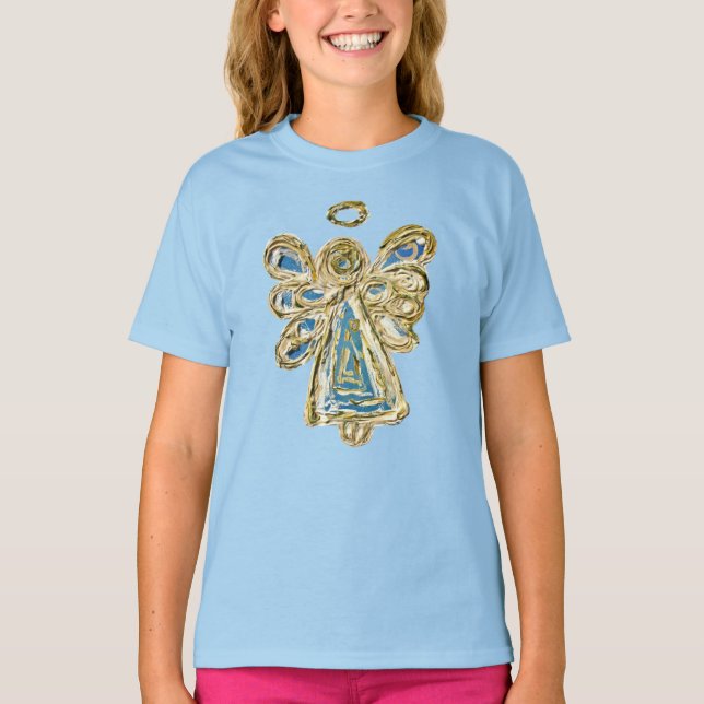 Blue Guardian Angel Custom Holiday Art T-Shirt (Front)