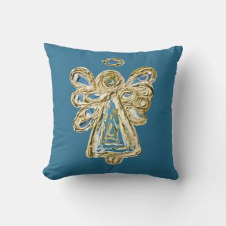 Blue Guardian Angel Decorative Art Throw Pillow