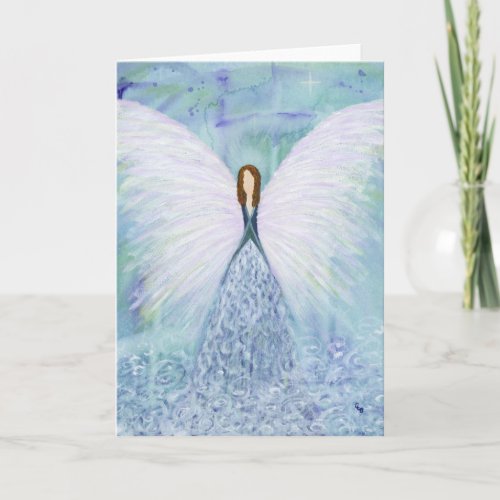 Blue Guardian Angel Holiday Card