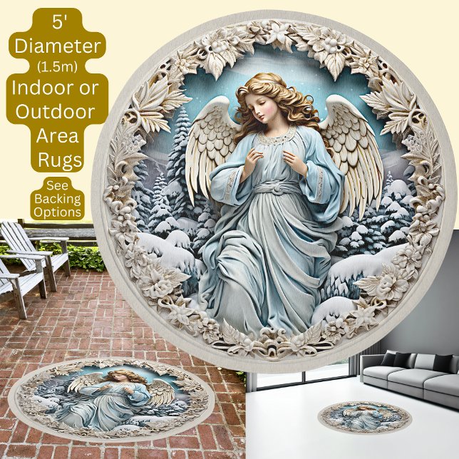 Blue Guardian Angel in Snow Cream Circular Round  Rug (Creator Uploaded)