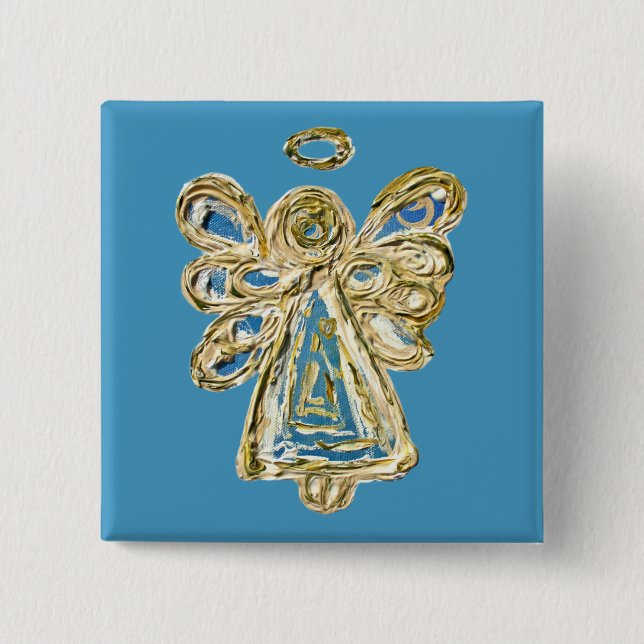 Blue Guardian Holiday Angel Custom Pin Buttons (Front)