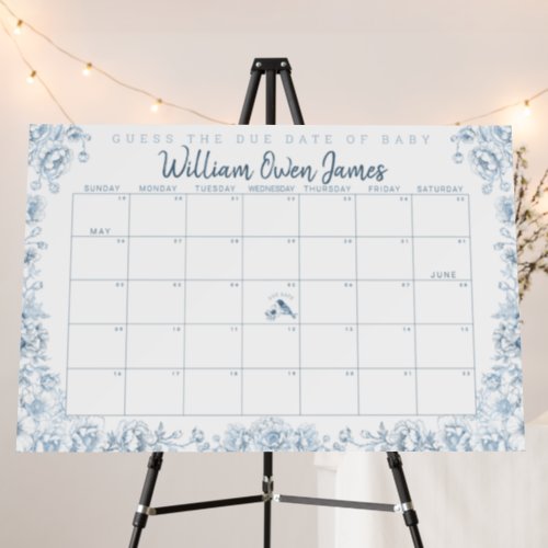 Blue Guess Due Date Baby Shower Guessing Game  Foam Board