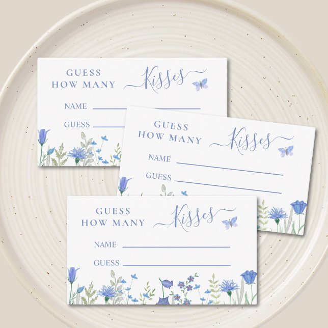 Blue Guess How Many Kisses Bridal Shower Game  Enclosure Card (Creator Uploaded)