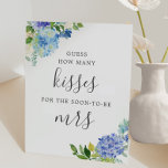 Blue Guess How Many Kisses Bridal Shower Pedestal Sign<br><div class="desc">Blue Guess How Many Kisses Bridal Shower Sign</div>