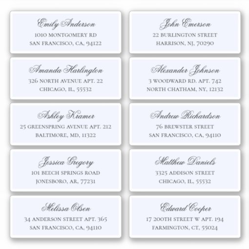 Blue guests names address. Wedding shipping labels | Zazzle