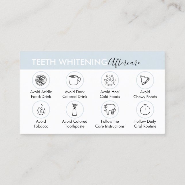 Blue Guide for Teeth Whitening Aftercare Tips Business Card (Back)