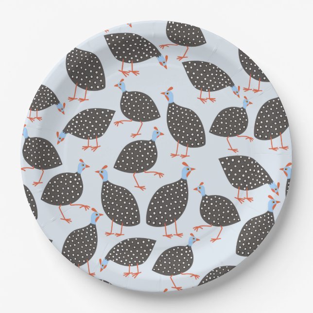 Blue Guinea Hen Pattern Paper Plates (Front)