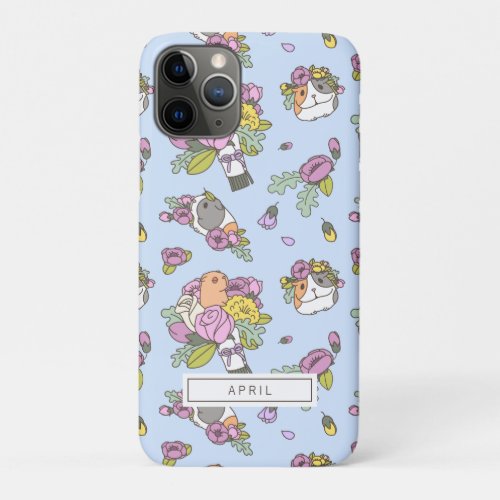 Blue Guinea Pigs with Peony Flower Pattern iPhone 11 Pro Case
