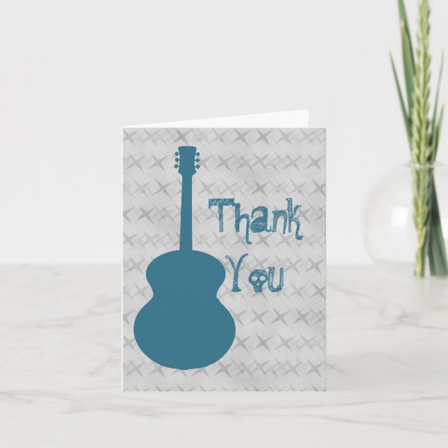Blue Guitar Grunge Thank You Card (Front)