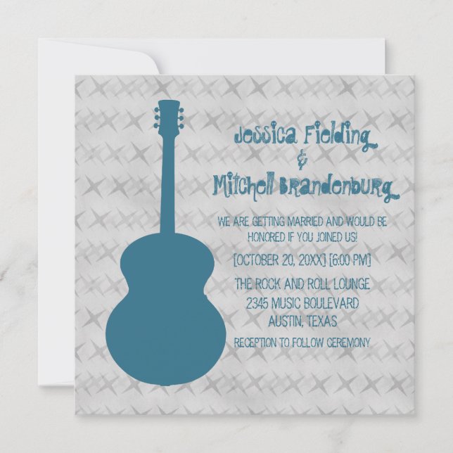 Blue Guitar Grunge Wedding Invite (Front)