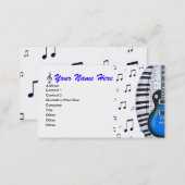Blue Guitar Piano Keyboard & Notes Business Card (Front/Back)