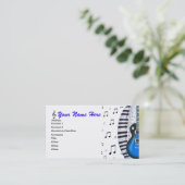 Blue Guitar Piano Keyboard & Notes Business Card (Standing Front)
