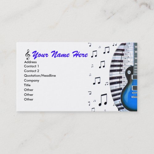 Blue Guitar Piano Keyboard  Notes Business Card