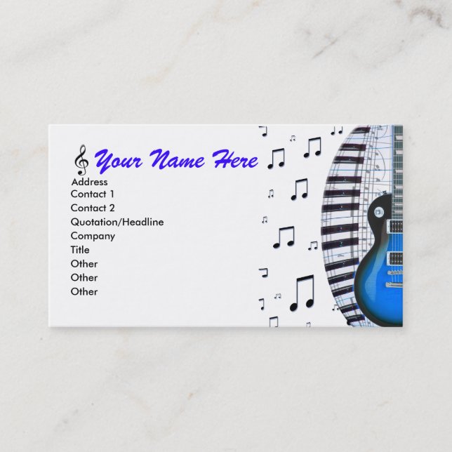 Blue Guitar Piano Keyboard & Notes Business Card (Front)