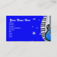 Blue Guitar Piano Keyboard & Stars Business Card at Zazzle