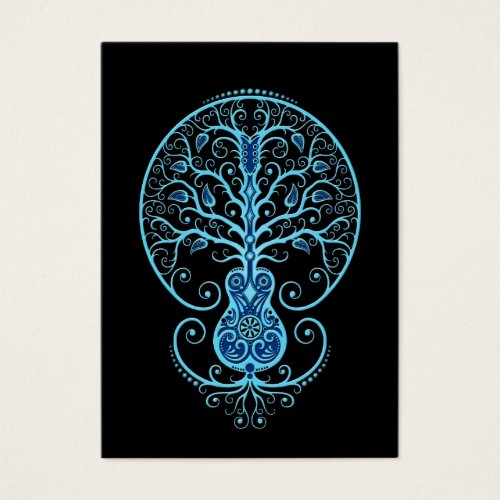 Blue Guitar Tree of Life on Black Business Card Templates