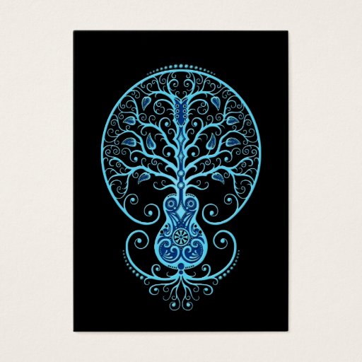 Customizable Blue Guitar Tree of Life on Black Business Card Templates