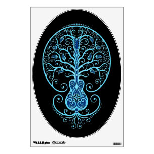 Blue Guitar Tree of Life on Black Wall Sticker