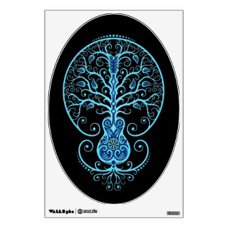 Blue Guitar Tree of Life on Black Wall Sticker