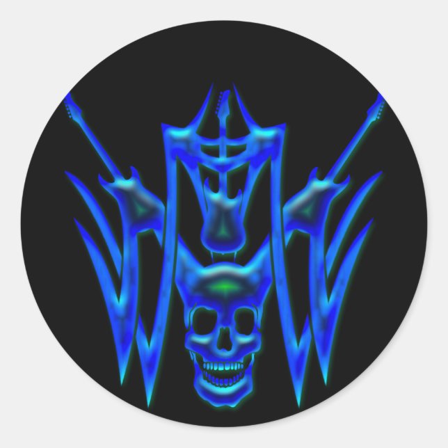 BLUE GUITARS AND SKULL CLASSIC ROUND STICKER (Front)