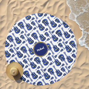 Blue Guitars Pattern Monogram Beach Towel