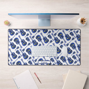 Blue Guitars Pattern Monogram Desk Mat