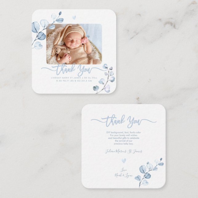 Blue Gum Eucalyptus Butterfly Shower Thank You Note Card (Front/Back)